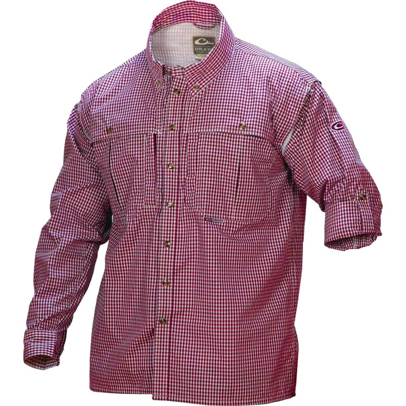 Drake Wingshooter's Game Day Plaid Long Sleeve Shirt in Red Color